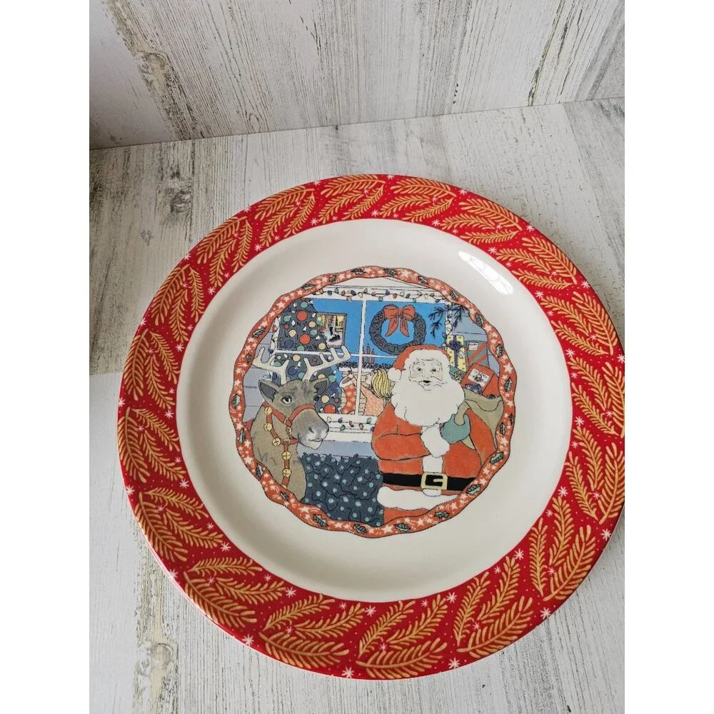 Homer Laughlin turano Santa toy store reindeer red 12-in dinner plate Xmas